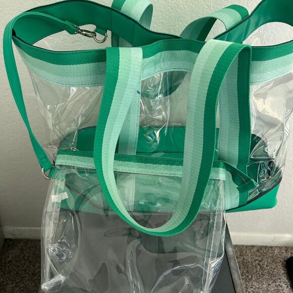 Green and Clear Large Tote with Small Clutch - Picture 2 of 6